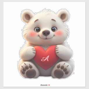 Adorable White Polar Bear Cub Holding a Red Heart