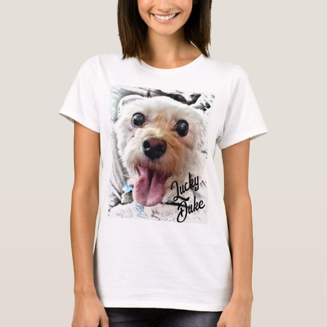 Adorable White Puppy T-Shirt (Customise Name) (Front)