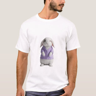 Adorable White Rabbit in Purple Cardigan T-Shirt