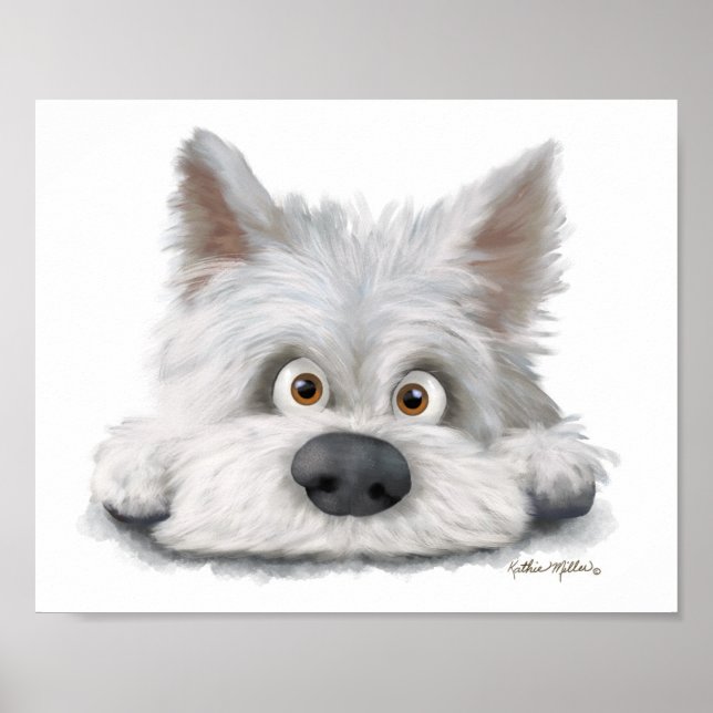 Adorable white Scottish Terrier Cartoon Poster (Front)