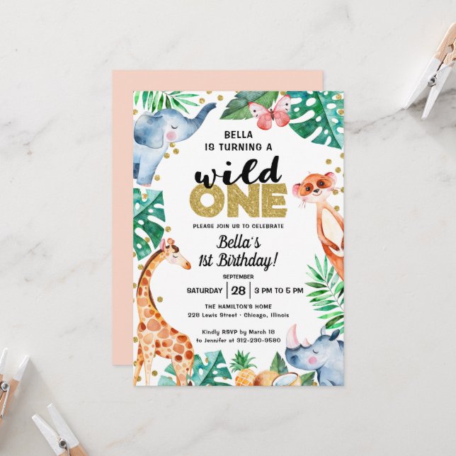 Adorable Wild One First Birthday Invitation (Front/Back In Situ)