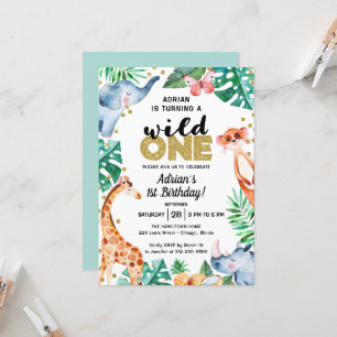Adorable Wild One Jungle Birthday Invitation