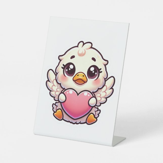 Adorable Winged Duckling with Love Heart Pedestal Sign (Front)