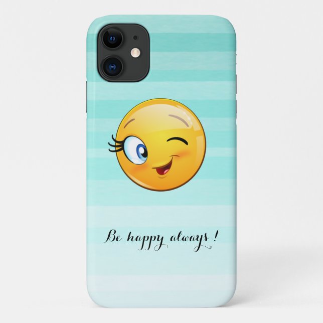 Adorable Winking Emoji Face-Be happy always Case-Mate iPhone Case (Back)