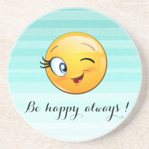 Adorable Winking Emoji Face-Be happy always Coaster