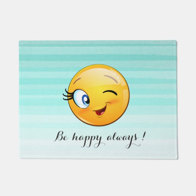 Adorable Winking Emoji Face-Be happy always Doormat (Front)