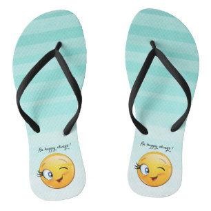 Adorable Winking Emoji Face-Be happy always Flip Flops