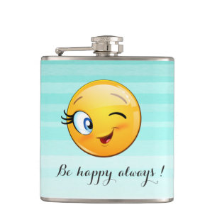 Adorable Winking Emoji Face-Be happy always Hip Flask