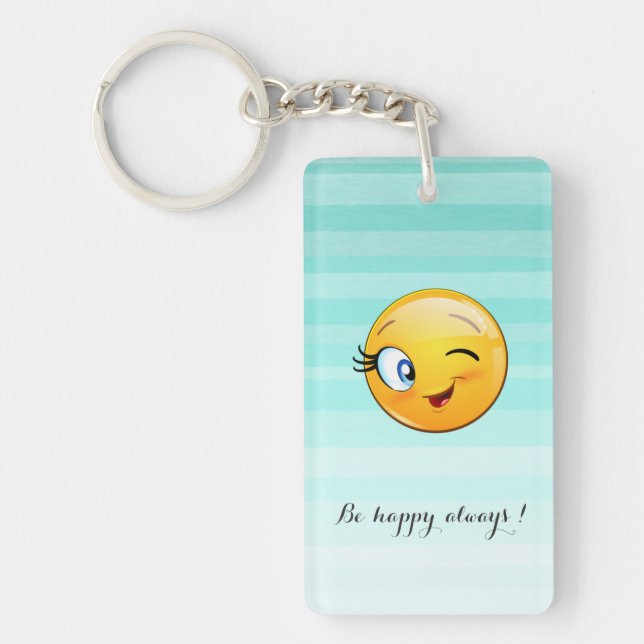 Adorable Winking Emoji Face-Be happy always Key Ring (Front)
