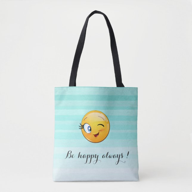 Adorable Winking Emoji Face-Be happy always Tote Bag (Front)