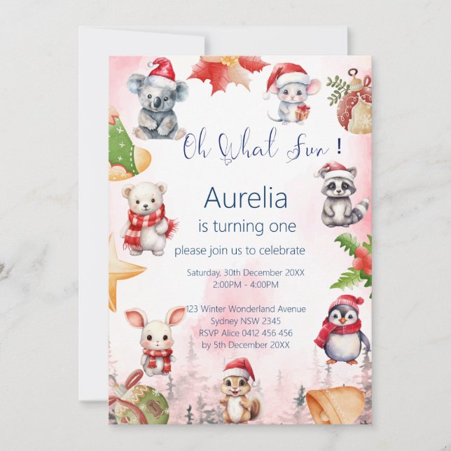 Adorable Winter Animals birthday Invitation (Front)