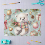 Adorable Winter Bear Tissue Paper<br><div class="desc">Add an extra touch of holiday magic to your gifts with this adorable Christmas tissue paper! Featuring a fluffy white bear with rosy cheeks, a rainbow-striped scarf, and festive details like holly berries, pinecones, ornaments, and golden bells, this design is both cosy and cheerful. Perfect for lining gift bags, wrapping...</div>