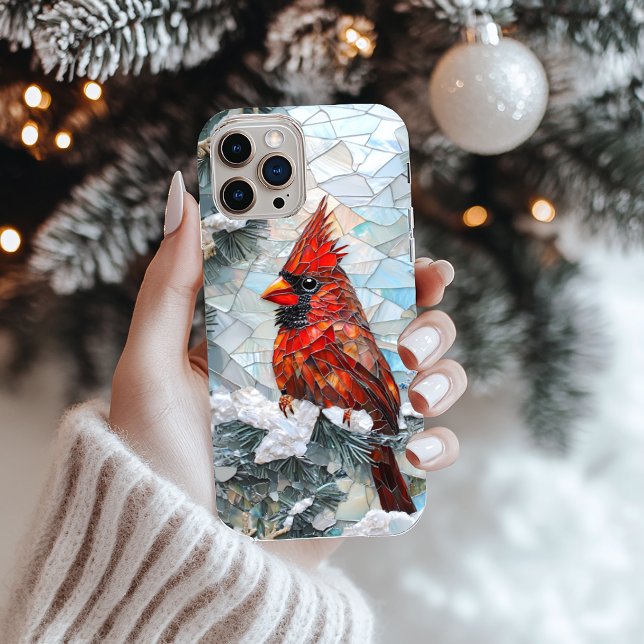 Adorable Winter Cardinal Bird Faux Stained Glass Case-Mate iPhone Case (Creator Uploaded)