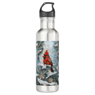 Adorable Winter Cardinal Bird Stained Glass Look 710 Ml Water Bottle