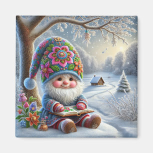 Adorable Winter Gnome in a Cosy Winter Landscape Magnet