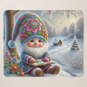 Adorable Winter Gnome in a Cosy Winter Landscape Sherpa Blanket