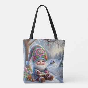 Adorable Winter Gnome in a Cosy Winter Landscape Tote Bag