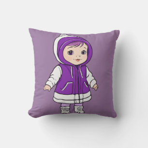 Adorable Winter Toddler: Purple Parka Cartoon Cushion