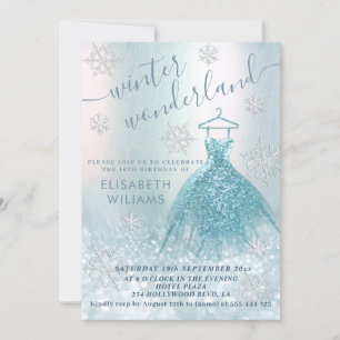 Adorable winter wonderland glitter ombre sweet 16  invitation