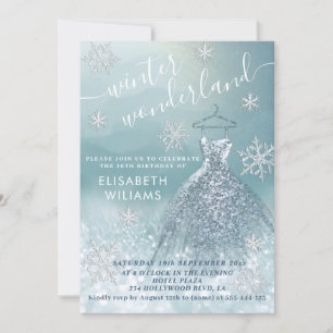 Adorable winter wonderland glitter ombre sweet 16  invitation