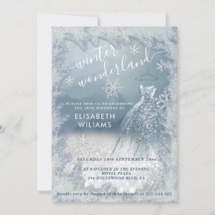 Adorable winter wonderland glitter ombre sweet 16  invitation