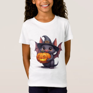 Adorable Witch Bat Holding Jack O Lantern 🦇 T-Shirt