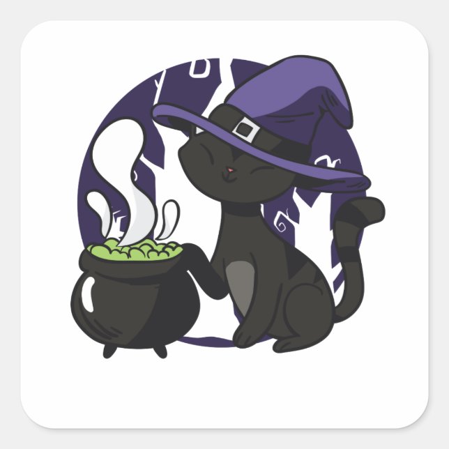 Adorable Witch Black Cat Square Sticker (Front)