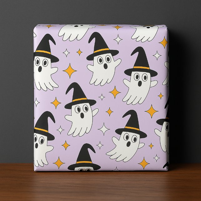 Adorable Witch Ghosts Seamless Halloween Pattern Wrapping Paper (Creator Uploaded)