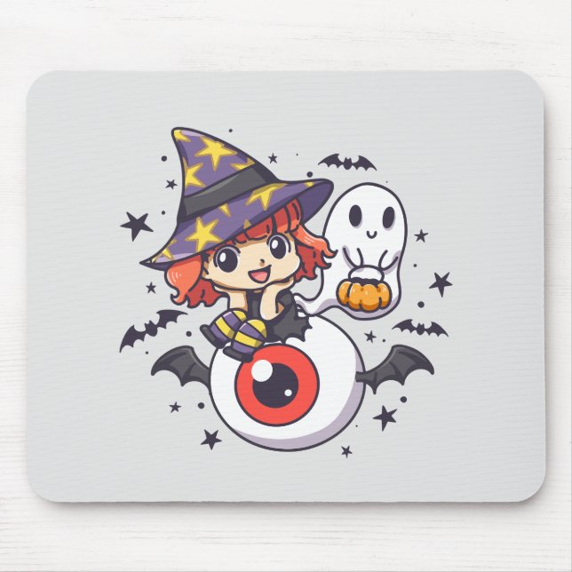 Adorable Witch Hat Kid on Mystical Eye Mouse Mat (Front)