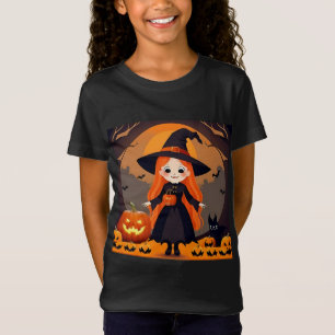 Adorable Witch in Halloween Setting with Pumpkins T-Shirt