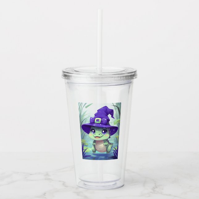 Adorable Witchy Crocodile  Acrylic Tumbler (Front)
