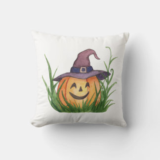 Adorable Witchy Pumpkin Throw Pillow