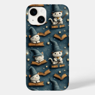 Adorable Wizard Cat Pattern with Books and Stars Case-Mate iPhone 14 Case