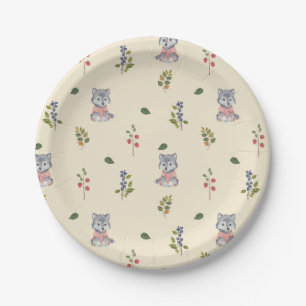 Adorable Wolf and Forest Berries Pattern  Paper Plate