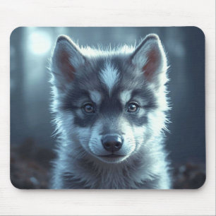 Adorable Wolf Baby in the Moonlight Mouse Mat