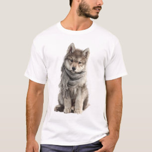 Adorable Wolf Cub in Grey Winter Scarf T-Shirt