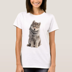 Adorable Wolf Cub in Grey Winter Scarf T-Shirt