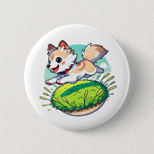 Adorable wolf cub leaping through a field 6 cm round badge