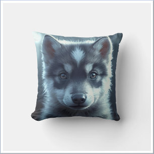 Adorable Wolf Puppy in the Moonlight Cushion