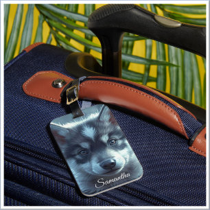Adorable Wolf Puppy in the Moonlight Luggage Tag