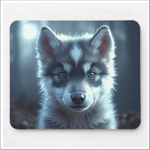 Adorable Wolf Puppy in the Moonlight Mouse Mat