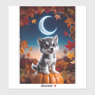 Adorable Wolf with Crescent Moon Halloween Art
