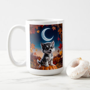Adorable Wolf with Crescent Moon Halloween Art Coffee Mug