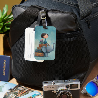 Adorable Woman Riding Elephant Luggage Tag