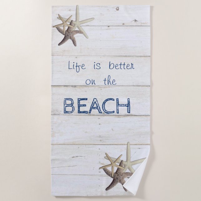Adorable Wood Texture,Starfish,Beach    Beach Towel (Front)