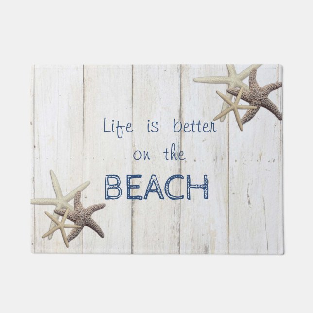 Adorable Wood Texture,Starfish,Beach   Doormat (Front)