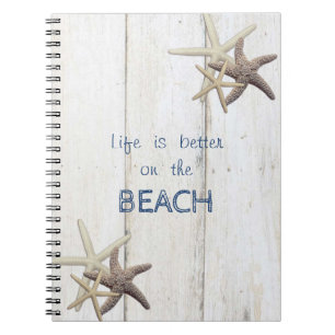 Adorable Wood Texture,Starfish,Beach   Notebook