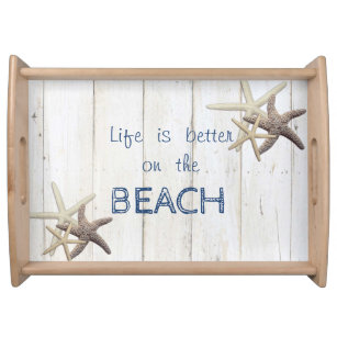 Adorable Wood Texture,Starfish,Beach  Serving Tray