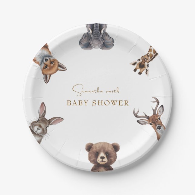 Adorable woodland animals baby shower  paper plate (Front)