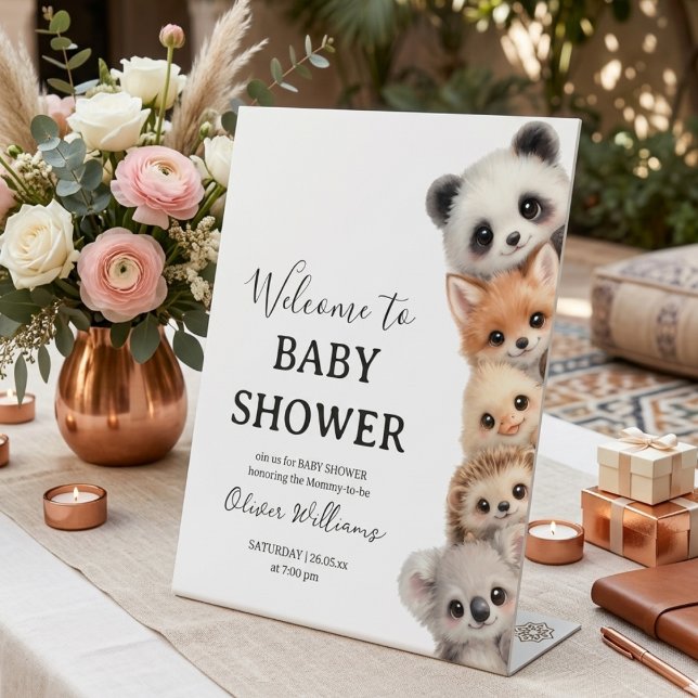 Adorable Woodland Animals Baby Shower  Pedestal Sign (Creator Uploaded)